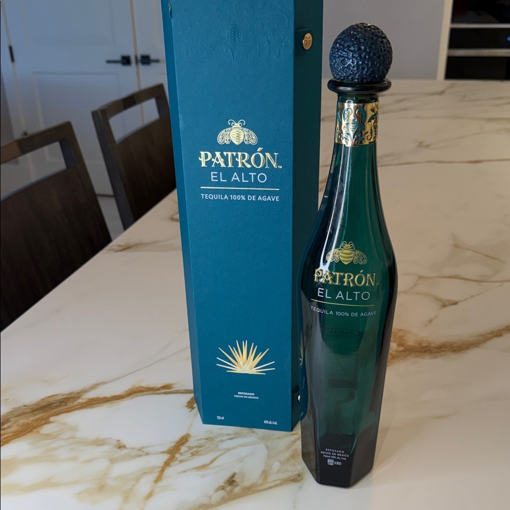 Patrón el alto empty bottle and box